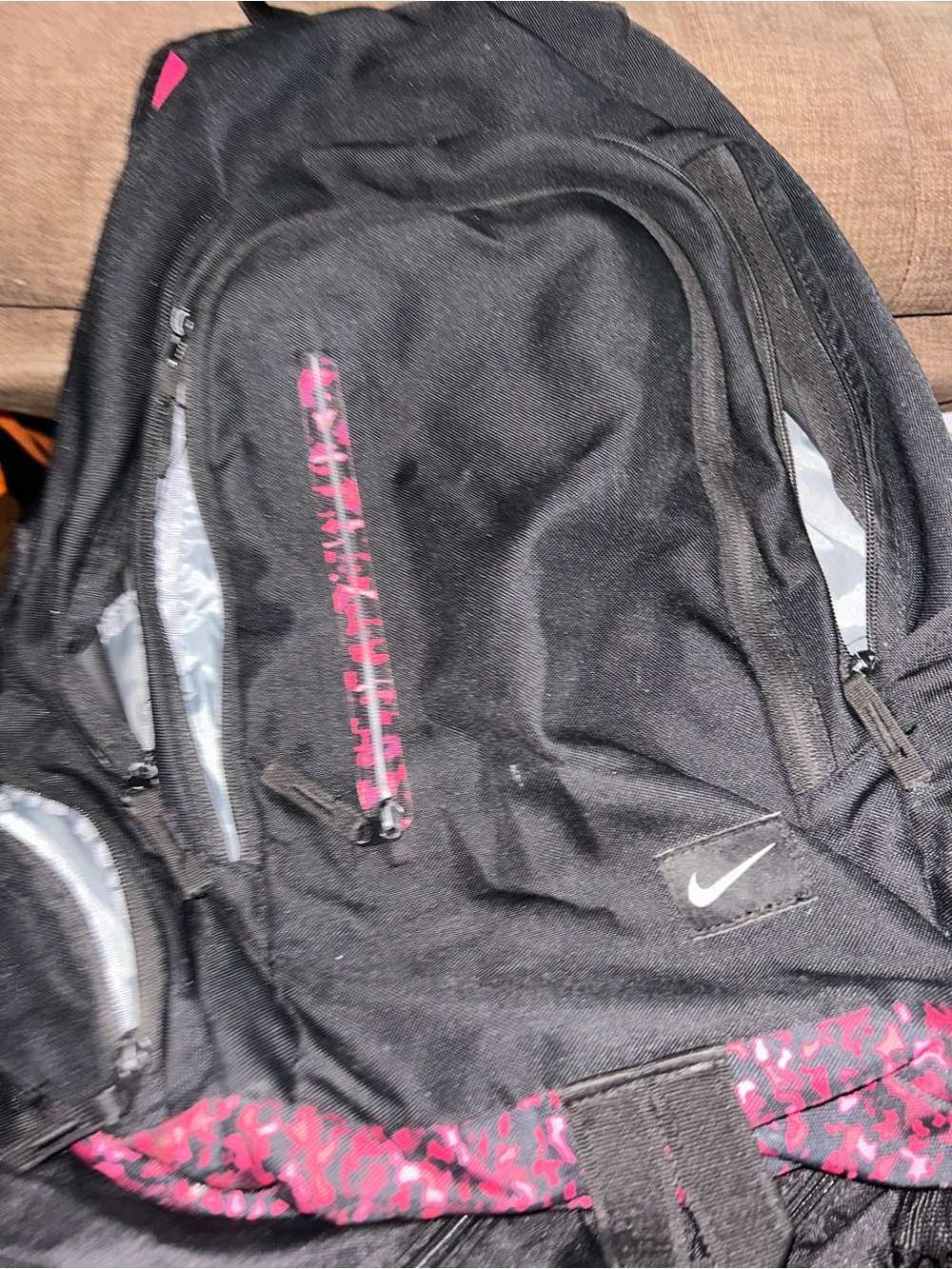 Nike Black Backpack with Pink Pattern Accents